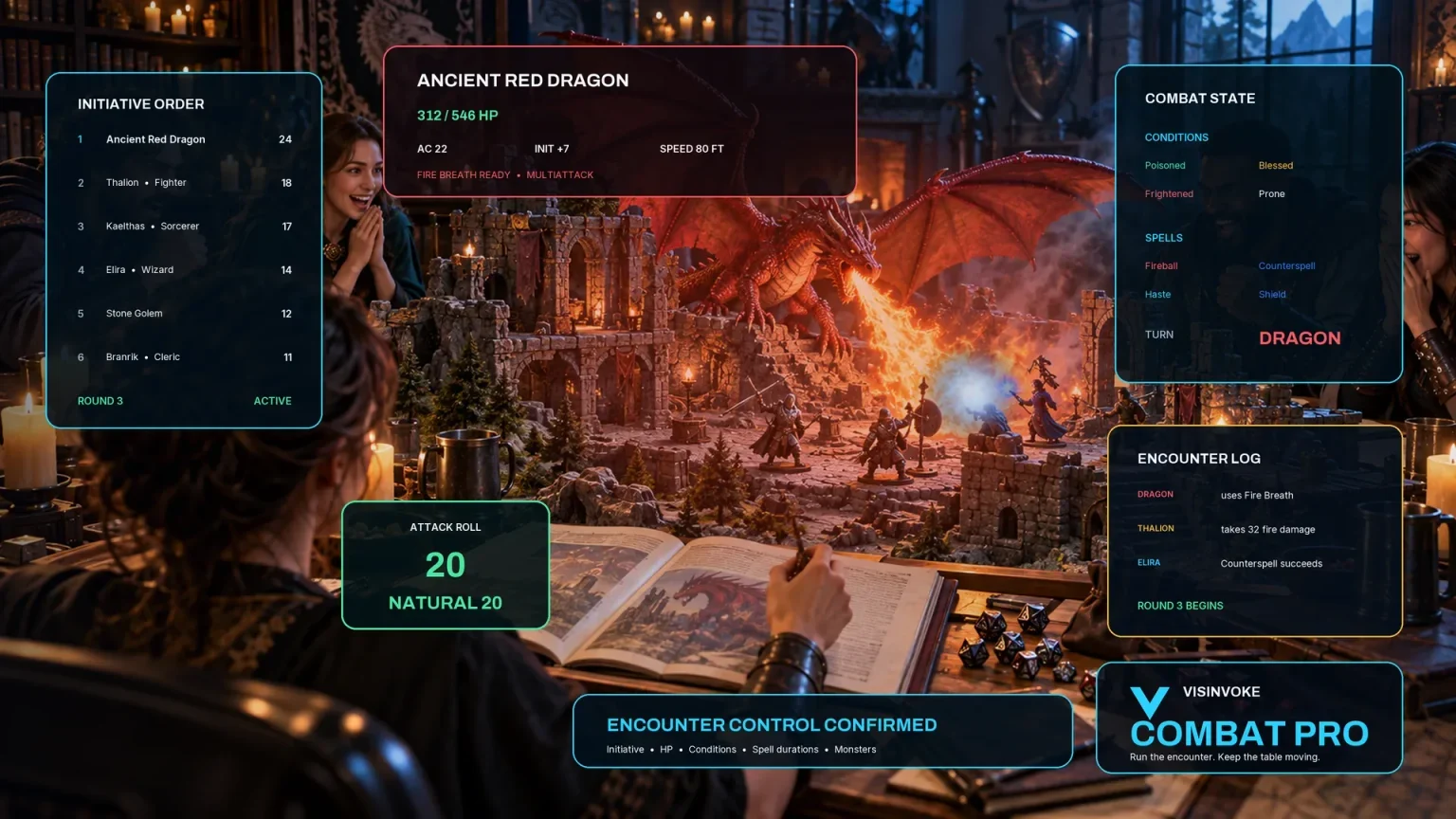 Combat PRO illustration of a tabletop encounter workspace